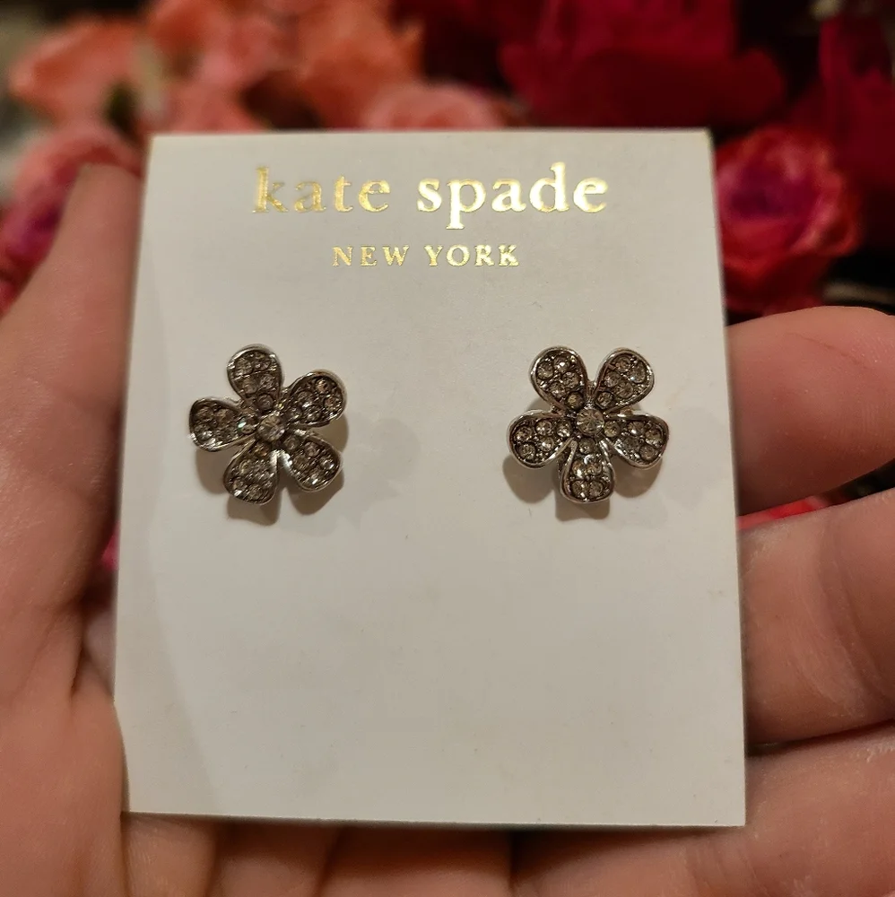 Kate Spade Limited Edition Silver Pave Zirconia Encrusted Flower Stud Earrings